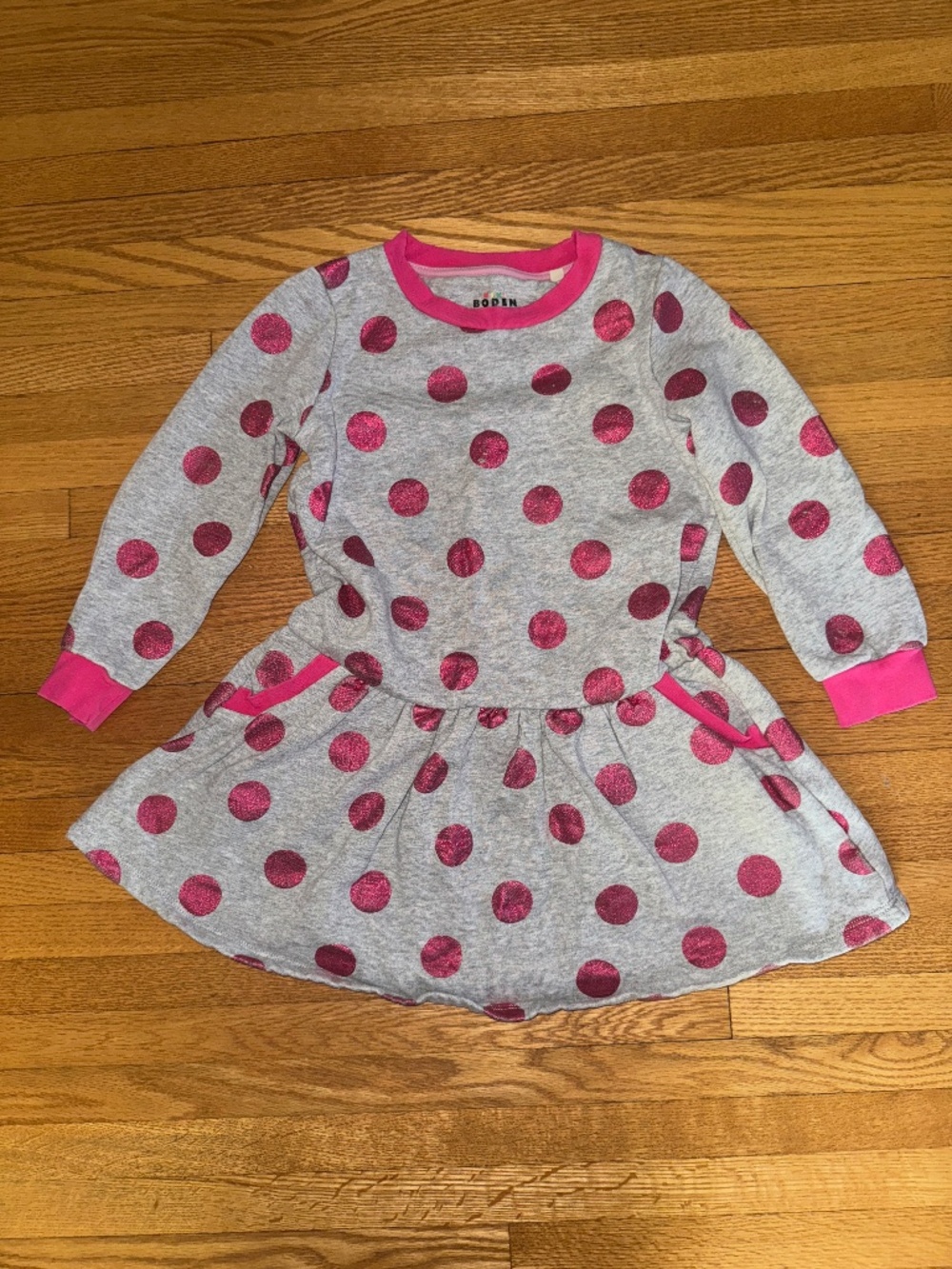 Mini Boden- polka dot sweatshirt dress- size 6-7